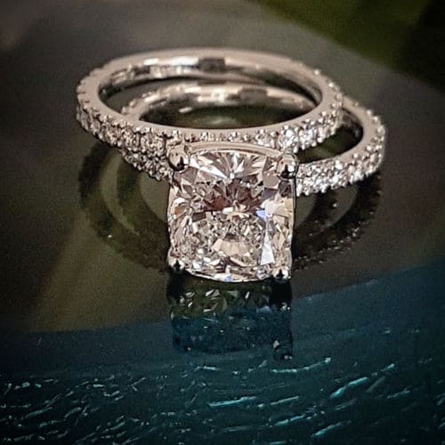 Cushion cut bridal engagement ring set