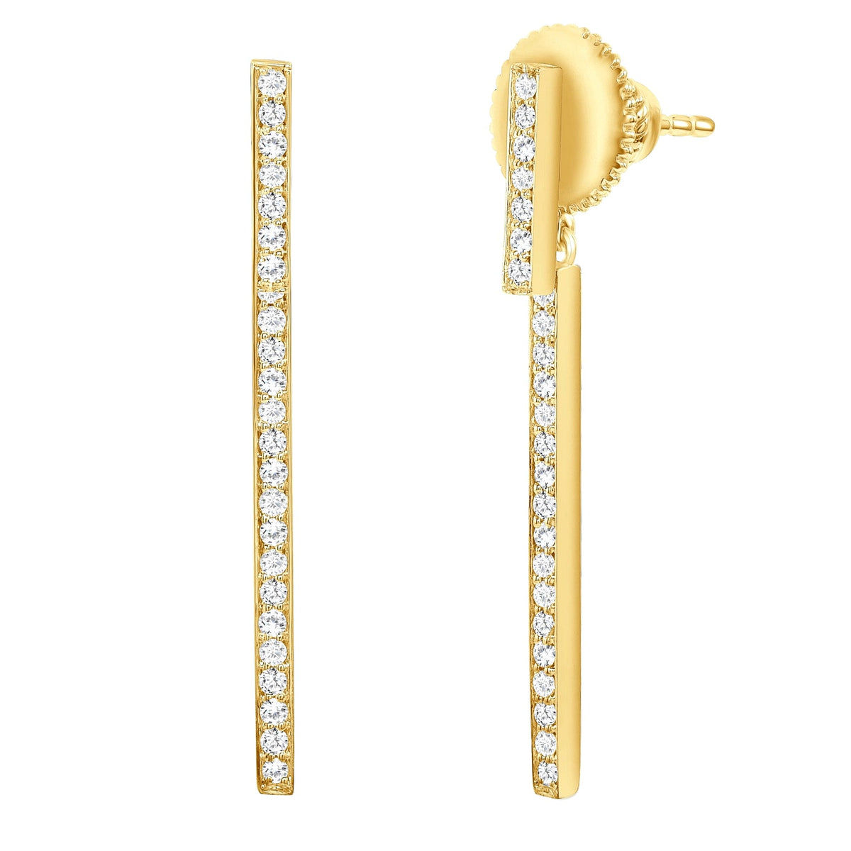 Long bar diamond earrings yellow gold