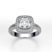 Square Cushion Cut Micro Pave Halo Diamond Ring  Eternity