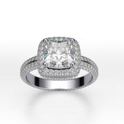 3.40 Ct. Cushion Cut Pave Halo Diamond Ring Eternity H Color VS1 GIA Certified