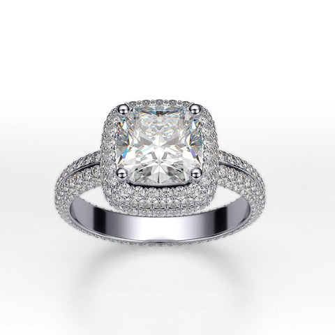 3.40 Ct. Cushion Cut Pave Halo Diamond Ring Eternity H Color VS1 GIA Certified