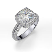 3.40 Ct. Cushion Cut Pave Halo Diamond Ring Eternity H Color VS1 GIA Certified