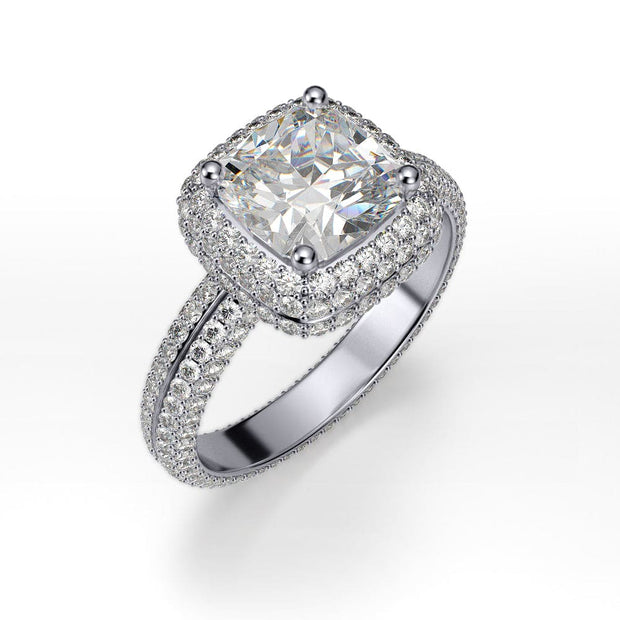 Square Cushion Cut Micro Pave Halo Diamond Ring  Eternity