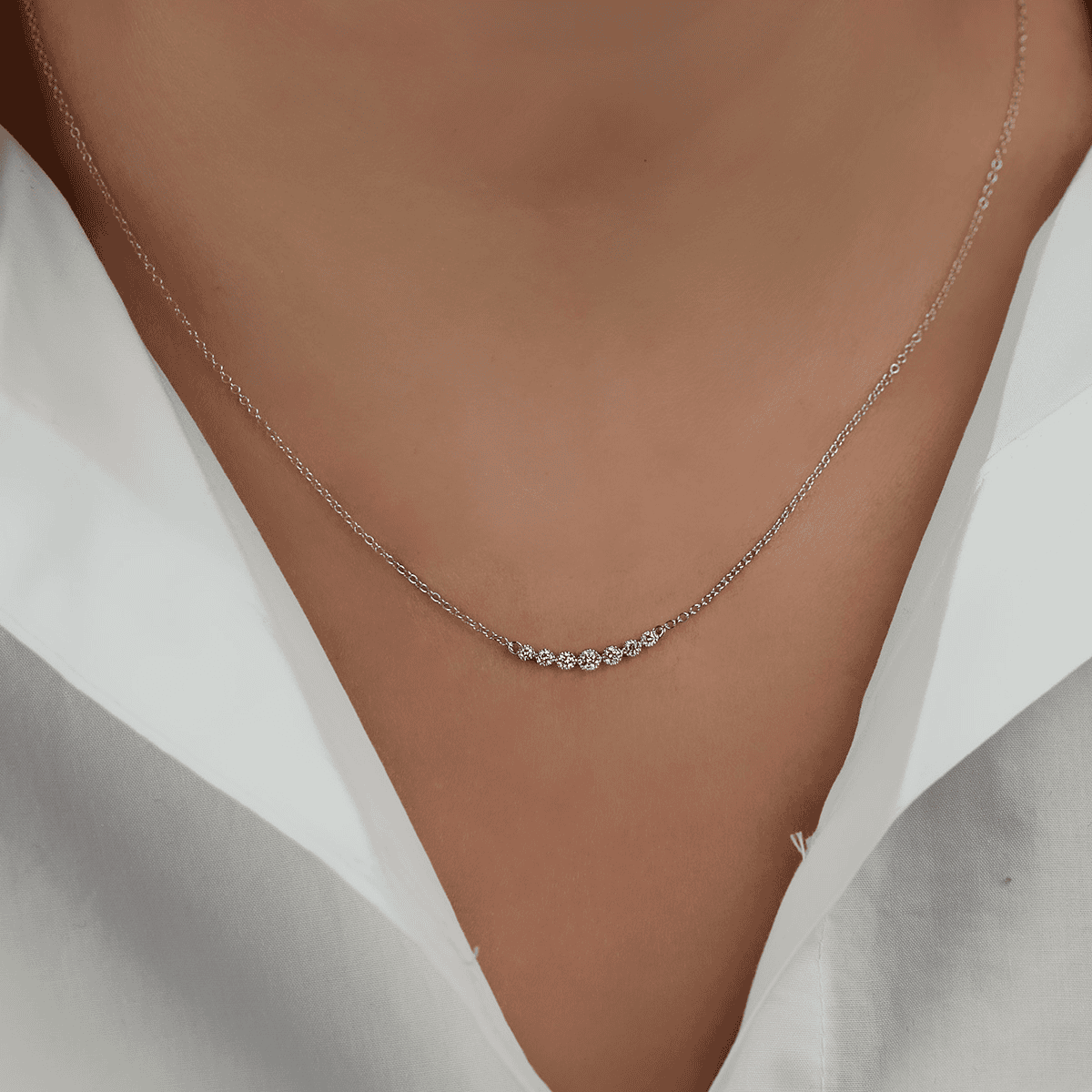 Seven stone diamond bar necklace