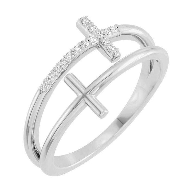 14k white gold double cross diamond ring 