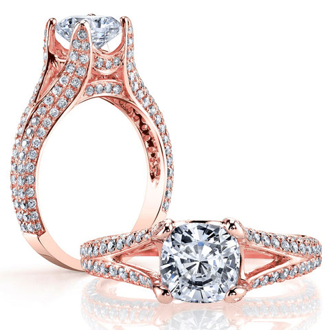  Cushion Cut Split Shank Engagement Ring Rose Gold