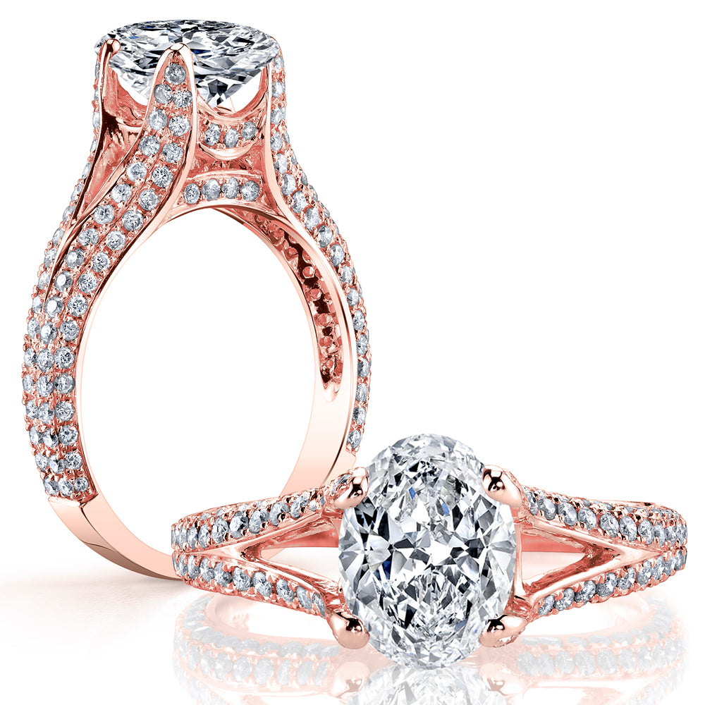 Micro Pave Split Shank Diamond Engagement Ring rose gold