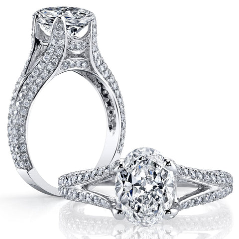 Split Shank Oval Engagement Ring with Pave Sides