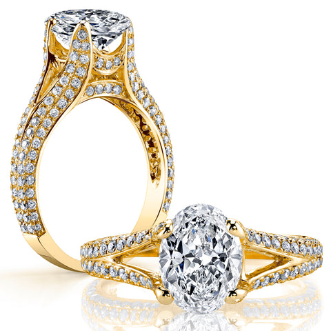split shank oval cut diamond ring yellow gold
