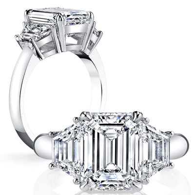 3 Stone Emerald Cut with Trapezoids Ring