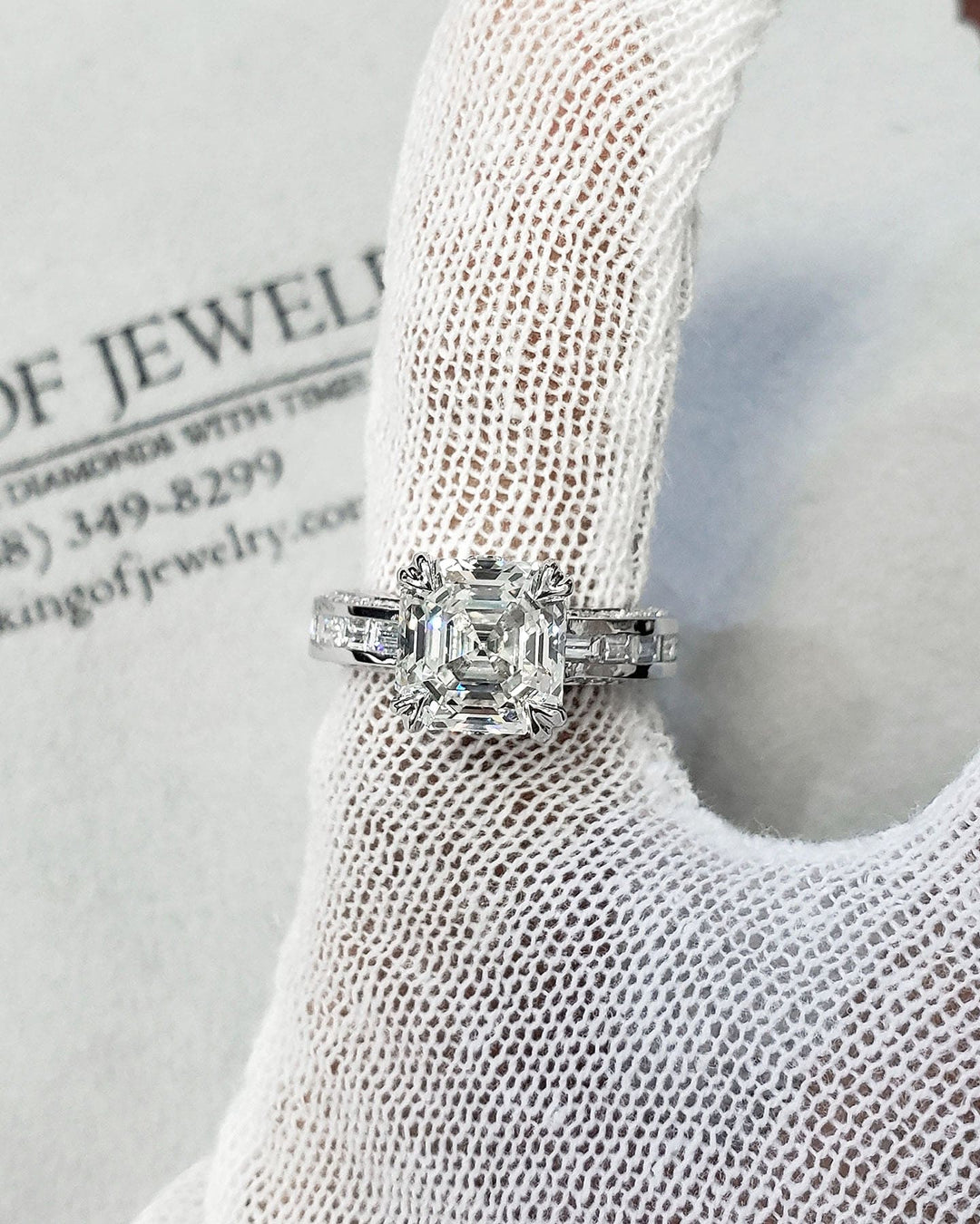 3.20 Ct. Asscher Cut Engagement Ring Baguette Accents G Color VS1 GIA Certified