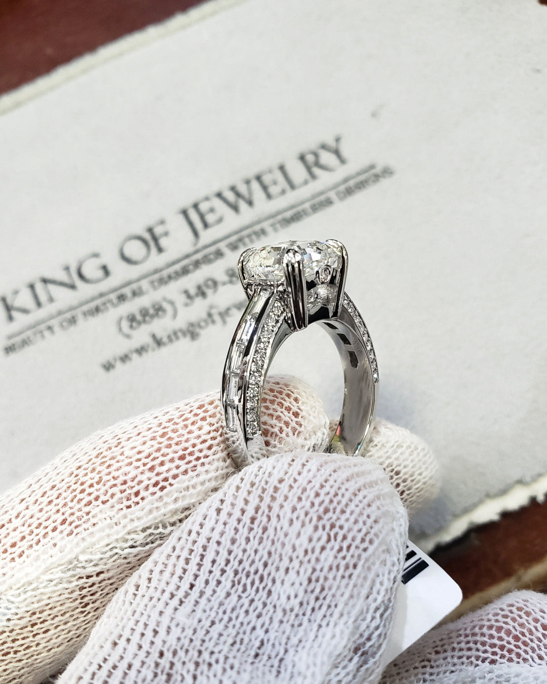 3.20 Ct. Asscher Cut Engagement Ring Baguette Accents G Color VS1 GIA Certified