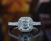 1.90 Ct. French Pave Asscher Halo Engagement Ring F Color VVS1 GIA Certified