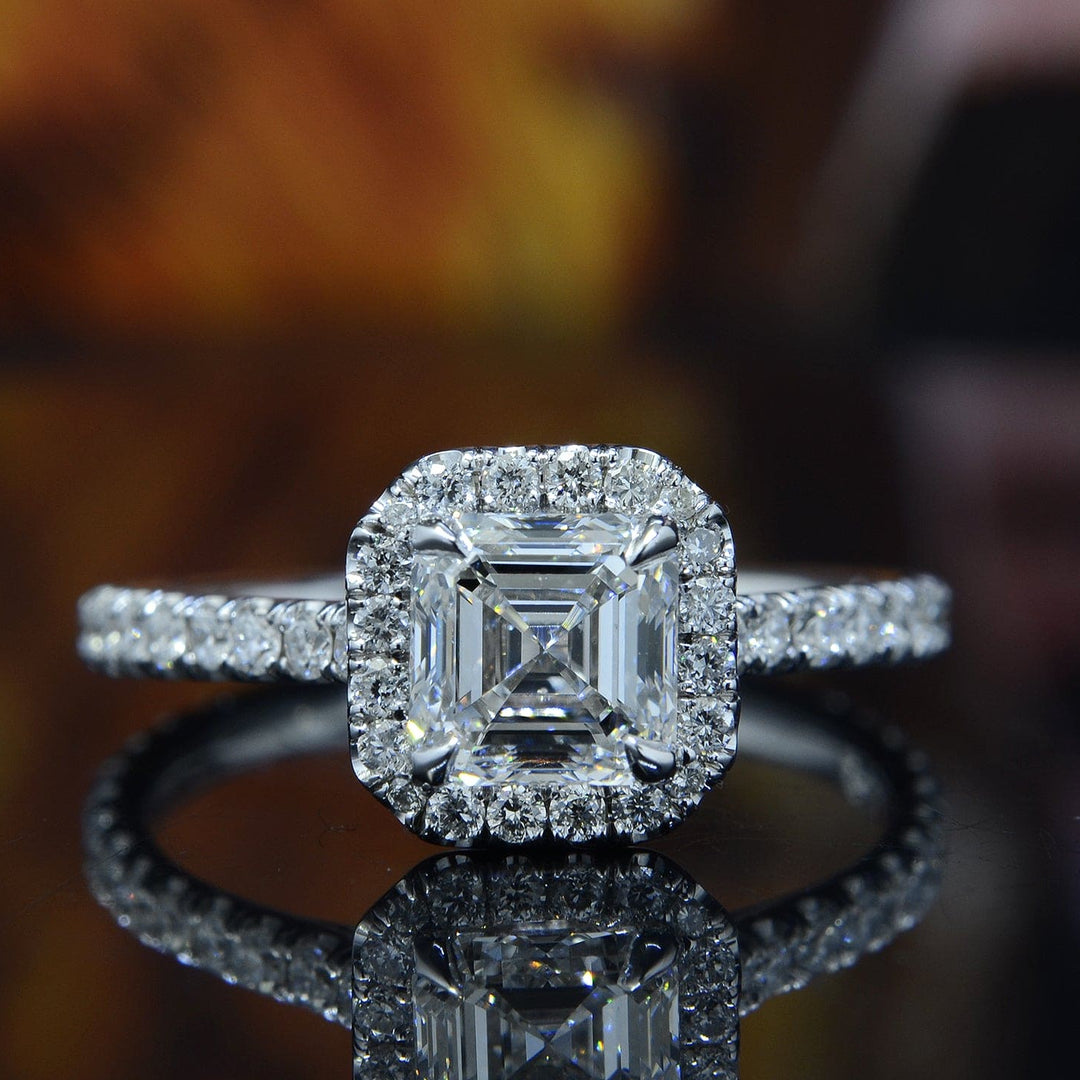 Asscher Cut Halo Pave Engagement Ring