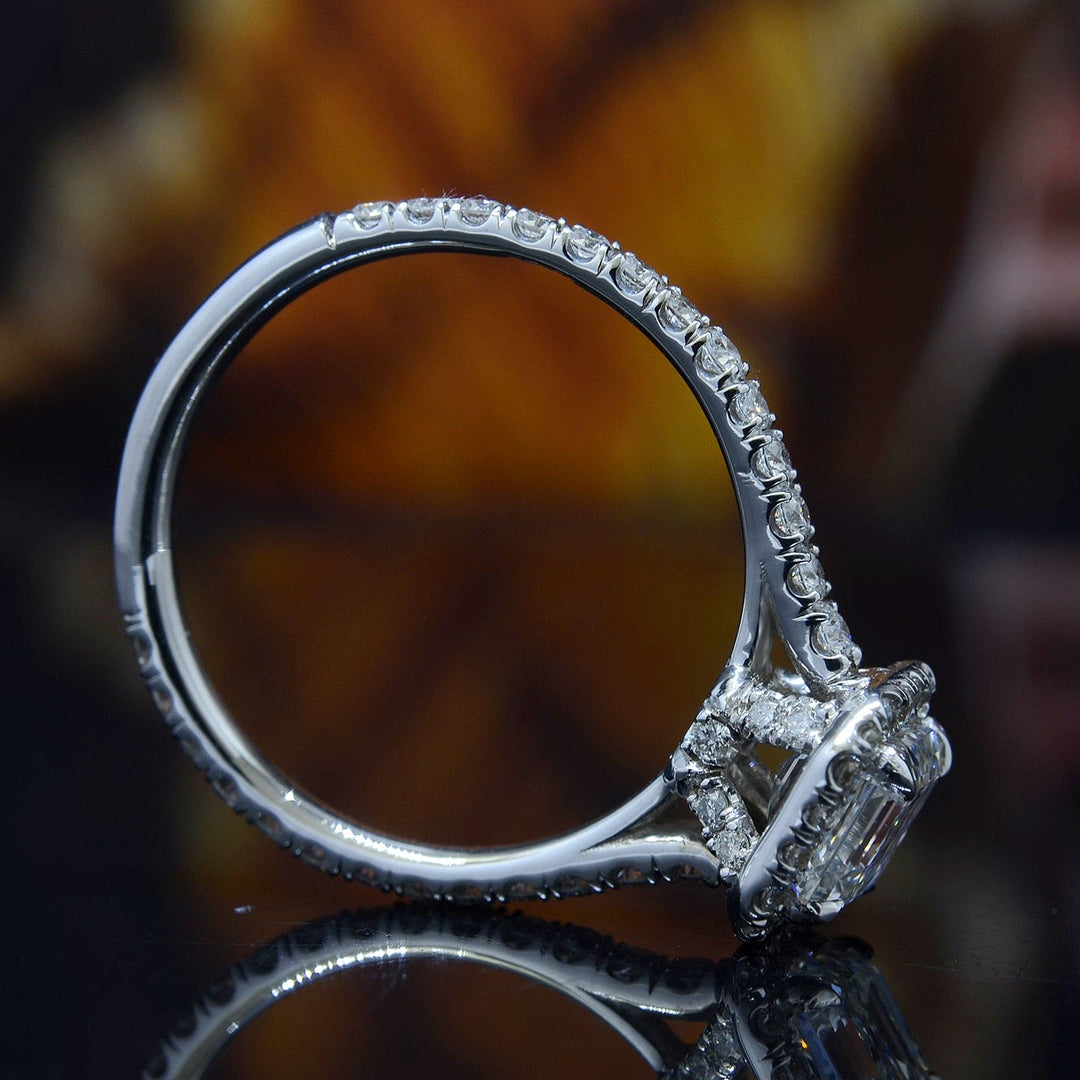 Asscher Cut Halo Pave Engagement Ring Side Profile