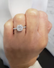 Halo Asscher Cut Engagement Ring on Finger