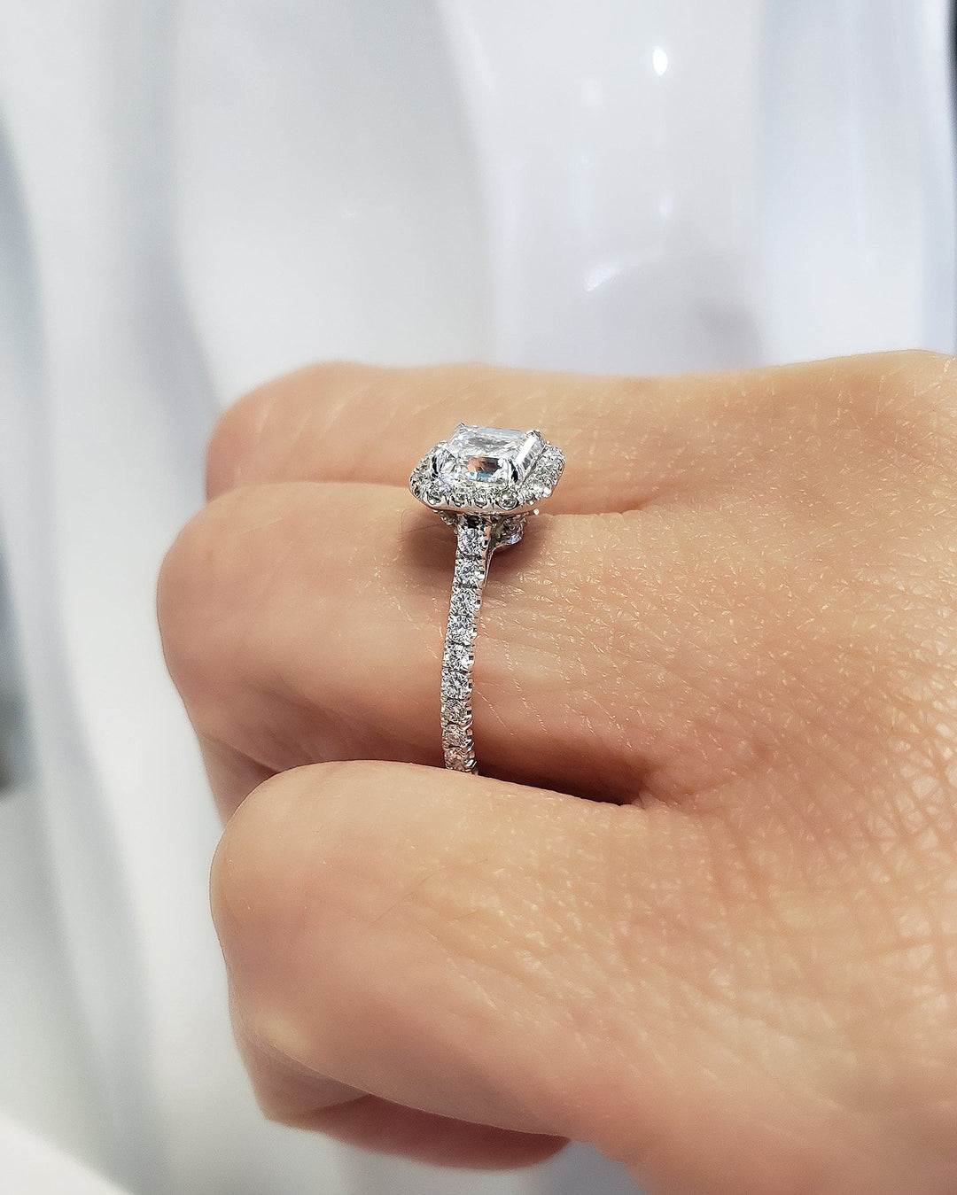 2.60 Ct. French Pave Halo Asscher Cut Engagement Ring I Color VS1 GIA Certified