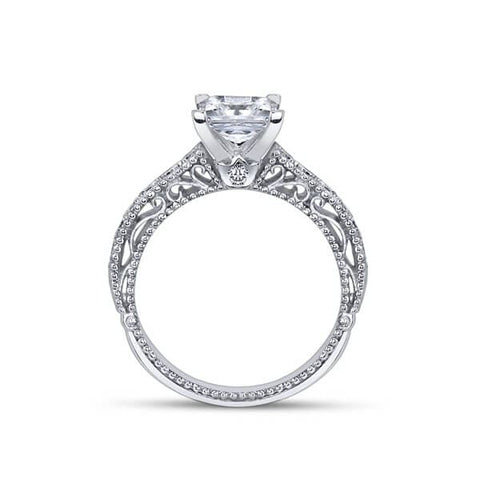 V Prong Princess Cut Verragio Venetian Engagement Ring W/ Milgrain
