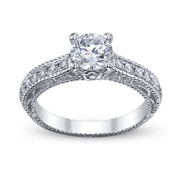 Milgrain solitaire verragio venetian round brilliant cut diamond engagement ring