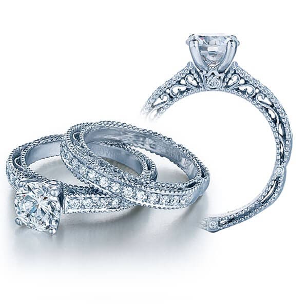 Milgrain solitaire verragio venetian round brilliant cut diamond engagement ring