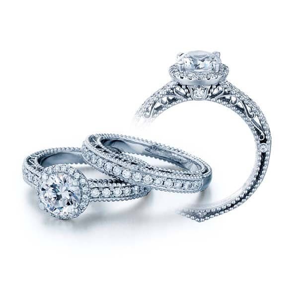Unique verragio venetian round brilliant cut diamond engagement ring