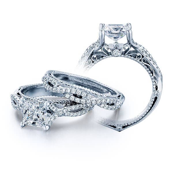 Solitaire verragio venetian princess cut engagement cross over ring
