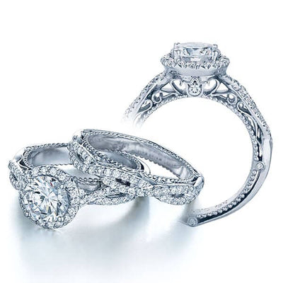 Cross Over Round Brilliant Cut Verragio Venetian Engagement Ring W/ Milgrain