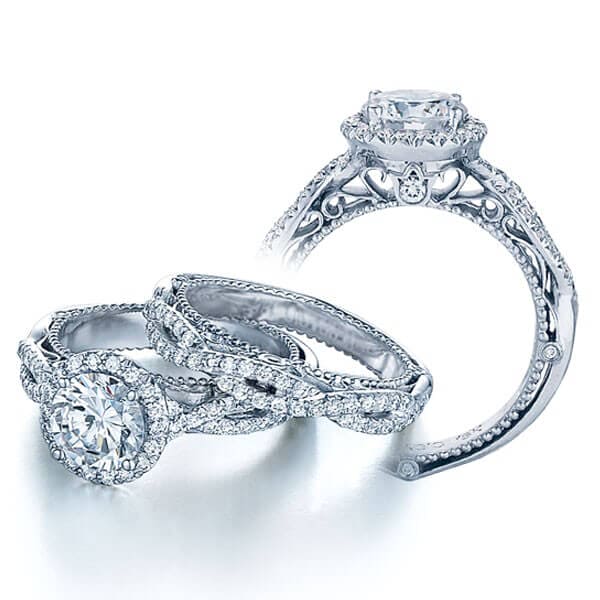 Cross Over Round Brilliant Cut Verragio Venetian Engagement Ring W/ Milgrain