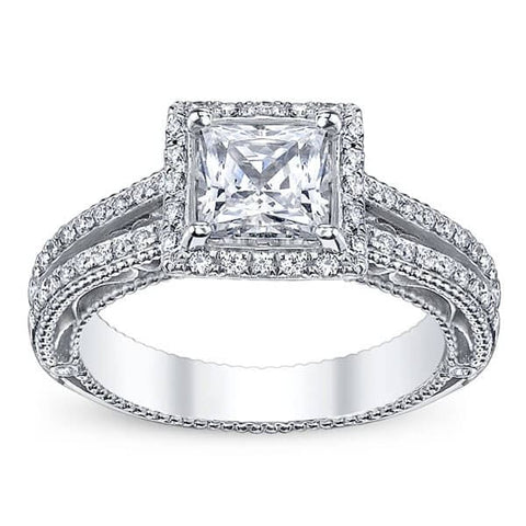 Princess Cut Split Shank Verragio Venetian Diamond Engagement Ring W/ Milgrain
