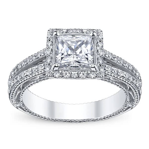 Princess Cut Split Shank Verragio Venetian Diamond Engagement Ring W/ Milgrain