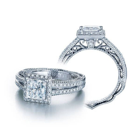 Princess Cut Split Shank Verragio Venetian Diamond Engagement Ring W/ Milgrain