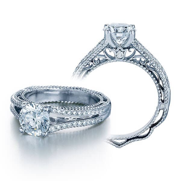 Split shank round brilliant cut venetian collection diamond engagement ring pave