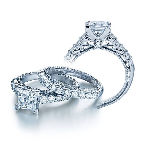 Princess Cut Verragio Venetian Diamond Engagement Pave Solitaire