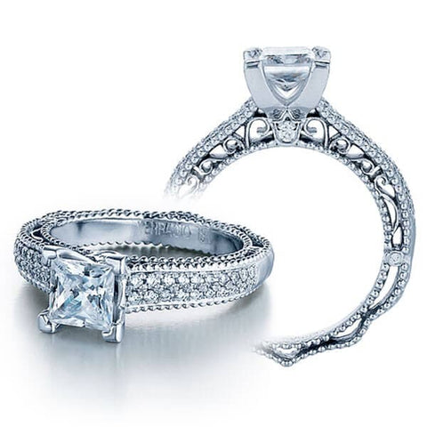 Double Row Micro Pave Designer Verragio Venetian Princess Cut Diamond Engagement Ring