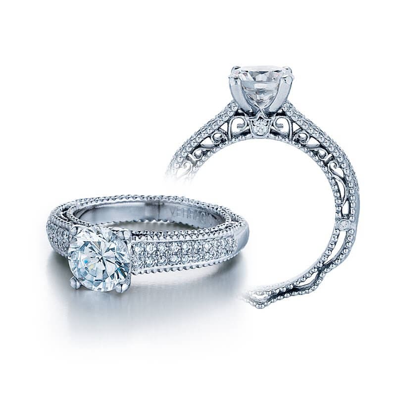Round brilliant cut designer verragio venetian micro pave diamond engagement ring