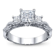 Three Stone Princess Cut Verragio Venetian Diamond Cross Over Engagement Ring