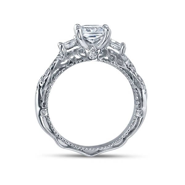 Three Stone Princess Cut Verragio Venetian Diamond Cross Over Engagement Ring