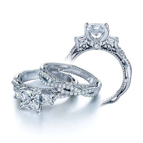 Three stone princess cut verragio venetian diamond cross over engagement ring