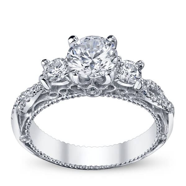 Round brilliant cut verragio venetian diamond three stone cross over engagement ring