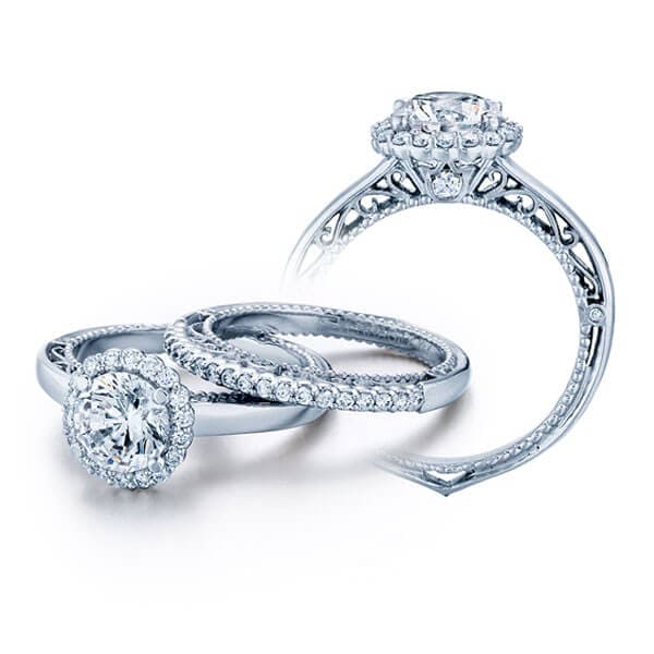 Classic verragio venetian round brilliant cut halo diamond engagement ring