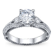 Classic Verragio Venetian Three Stone Round Brilliant Cut Diamond Engagement Ring W/ Milgrain