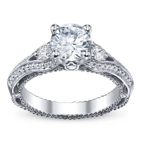 Classic Verragio Venetian Three Stone Round Brilliant Cut Diamond Engagement Ring W/ Milgrain