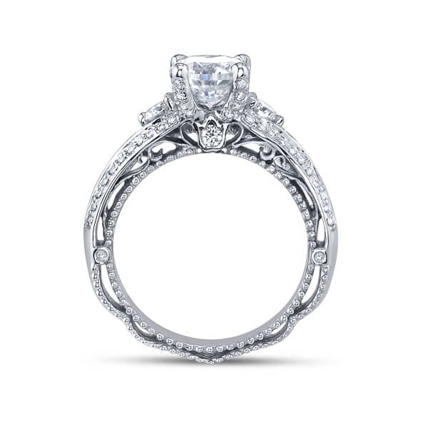 Classic Verragio Venetian Three Stone Round Brilliant Cut Diamond Engagement Ring W/ Milgrain
