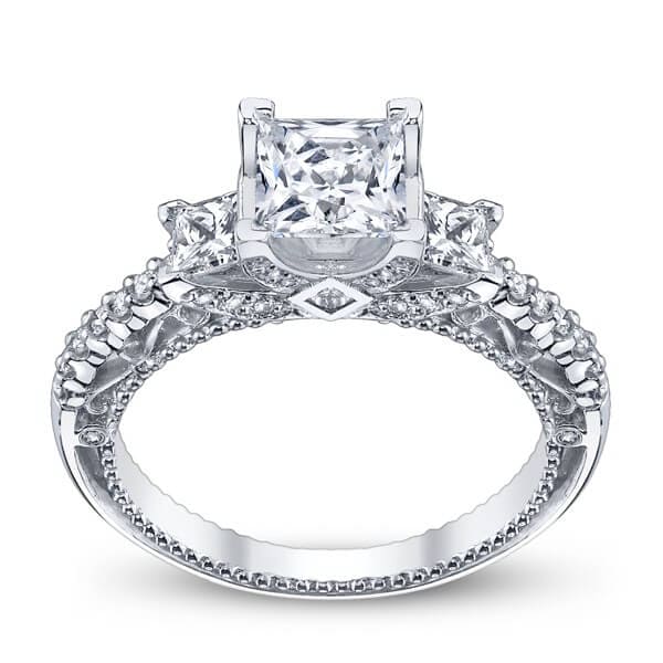 Pave unique verragio venetian three stone princess cut diamond engagement ring
