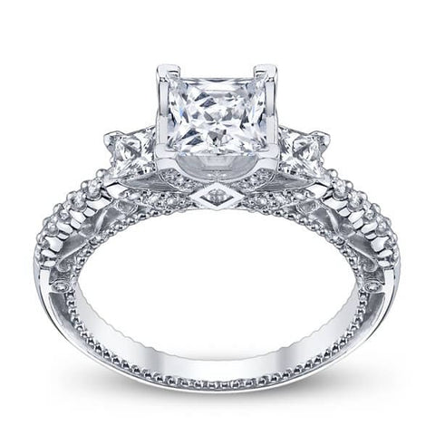 Pave Unique Verragio Venetian Three Stone Princess Cut Diamond Engagement Ring