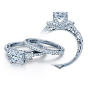 Pave Unique Verragio Venetian Three Stone Princess Cut Diamond Engagement Ring