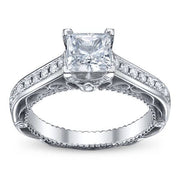 Solitaire Pave Princess Cut Verragio Venetian Engagement Ring W/ Milgrain