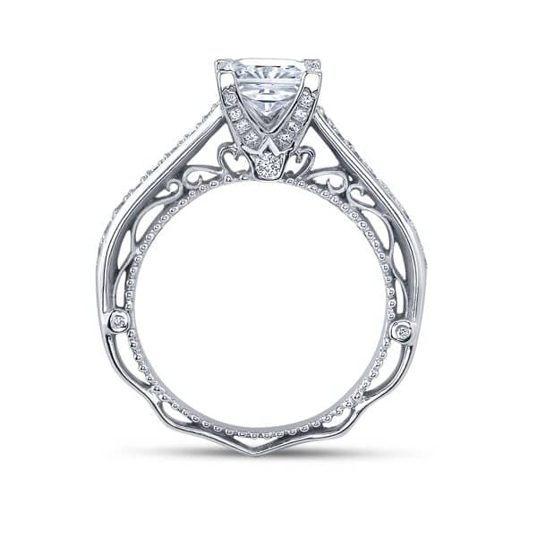 Solitaire Pave Princess Cut Verragio Venetian Engagement Ring W/ Milgrain