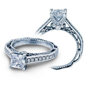 Solitaire Pave Princess Cut Verragio Venetian Engagement Ring W/ Milgrain