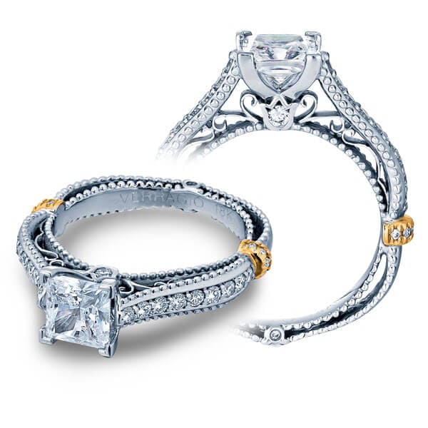 Princess cut pave verragio venetian collection diamond engagement ring